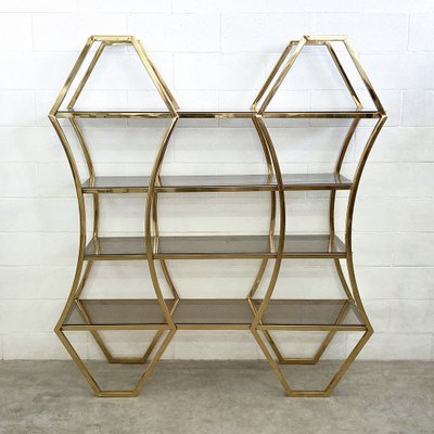 Shelf in Golden Brass and Smoked Glass-BEW-1355127