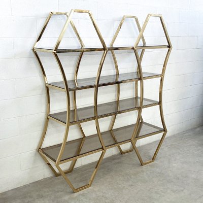 Shelf in Golden Brass and Smoked Glass-BEW-1355127