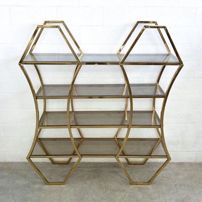 Shelf in Golden Brass and Smoked Glass-BEW-1355127