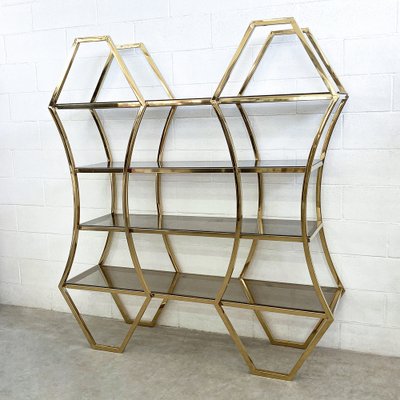 Shelf in Golden Brass and Smoked Glass-BEW-1355127