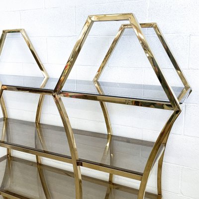 Shelf in Golden Brass and Smoked Glass-BEW-1355127