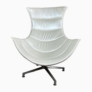 Shell Armchair in Pearly White Imitation Leather, 1980s-RWZ-2028264