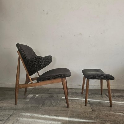 Shell Chair with Ottoman attributed to Ib Kofod-Larsen for Christensen & Larsen, Denmark, 1955, Set of 2-WBX-2042356