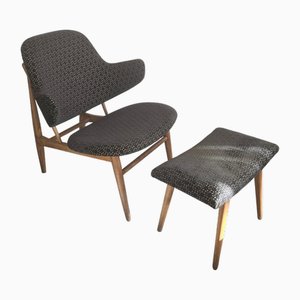 Shell Chair with Ottoman attributed to Ib Kofod-Larsen for Christensen & Larsen, Denmark, 1955, Set of 2-WBX-2042356