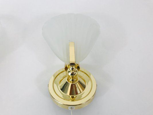 Shell Shaped Brass and Glass Wall Lamps, 1980s, Set of 2-PUK-636578