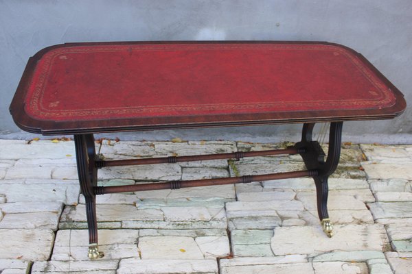 Sheraton Table on Caster Wheels with Leather Top, 1940s-UWJ-1407034