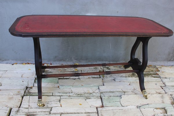 Sheraton Table on Caster Wheels with Leather Top, 1940s-UWJ-1407034