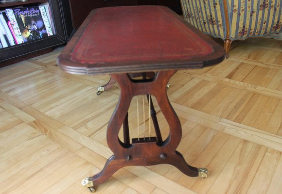 Sheraton Table on Caster Wheels with Leather Top, 1940s-UWJ-1407034