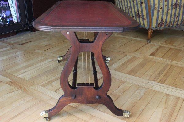 Sheraton Table on Caster Wheels with Leather Top, 1940s-UWJ-1407034