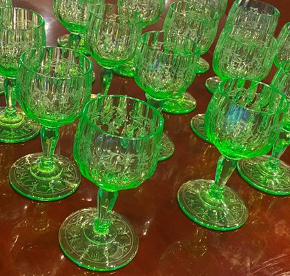 Sherry Wine Glasses with Green Maria Theresia Decor by Stefan Rath for Josef Lobmeyr, Austria, 1910s, Set of 12-HWV-1775406