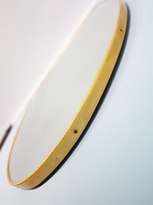 Shield-Shaped Mirror in Curved PVC with Brass Effect, 1950s-GGK-1020143