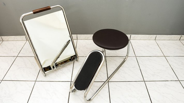 Shoe Stool with Seat & Mirror Stand Set, Vienna, 1920s-SPD-809050