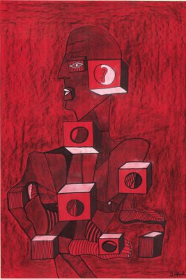 Shota Imerlishvili, Red Cube, 2019, Mixed Media on Paper-CHG-2031280