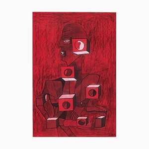 Shota Imerlishvili, Red Cube, 2019, Mixed Media on Paper-CHG-2031280