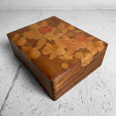 Shōwa Wooden Box with Flower Decoration, Japan, 1950s-DWL-1799435