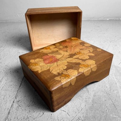 Shōwa Wooden Box with Flower Decoration, Japan, 1950s-DWL-1799435