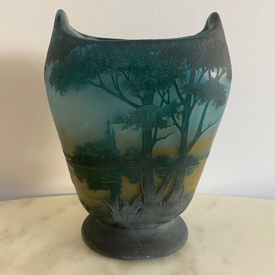 Shower Pedestal Vase with Flattened Belly and Lake Decor from Daum Nancy-QKG-2022396