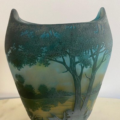 Shower Pedestal Vase with Flattened Belly and Lake Decor from Daum Nancy-QKG-2022396