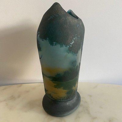 Shower Pedestal Vase with Flattened Belly and Lake Decor from Daum Nancy-QKG-2022396