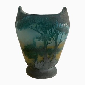 Shower Pedestal Vase with Flattened Belly and Lake Decor from Daum Nancy-QKG-2022396