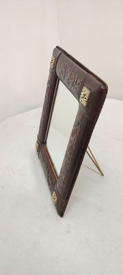 Shrinked Leather Table Mirror, Spain, 1940s-RGF-1437951