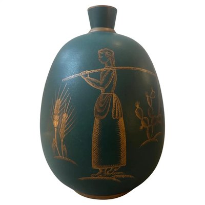 Sicilian Art Deco Green and Gold Ceramic Vase, 1939-NMK-1788047