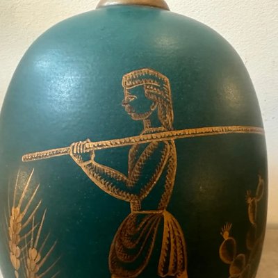 Sicilian Art Deco Green and Gold Ceramic Vase, 1939-NMK-1788047