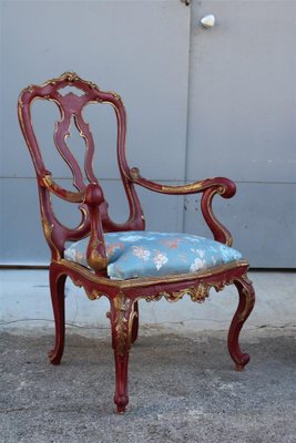 Sicilian Baroque Style Armchairs in Red Lacquer, 1930s, Set of 2-EH-1150939