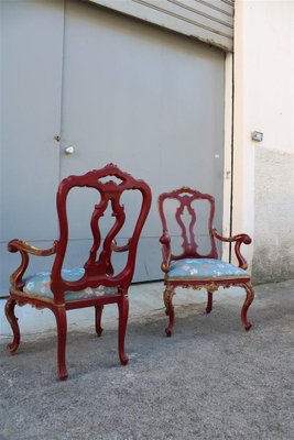 Sicilian Baroque Style Armchairs in Red Lacquer, 1930s, Set of 2-EH-1150939