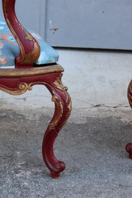 Sicilian Baroque Style Armchairs in Red Lacquer, 1930s, Set of 2-EH-1150939