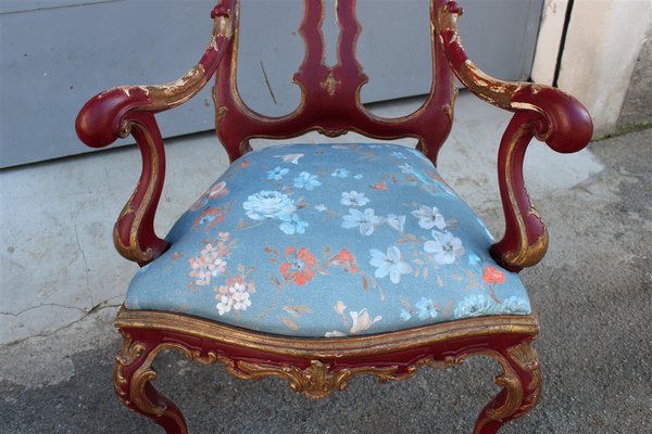 Sicilian Baroque Style Armchairs in Red Lacquer, 1930s, Set of 2-EH-1150939