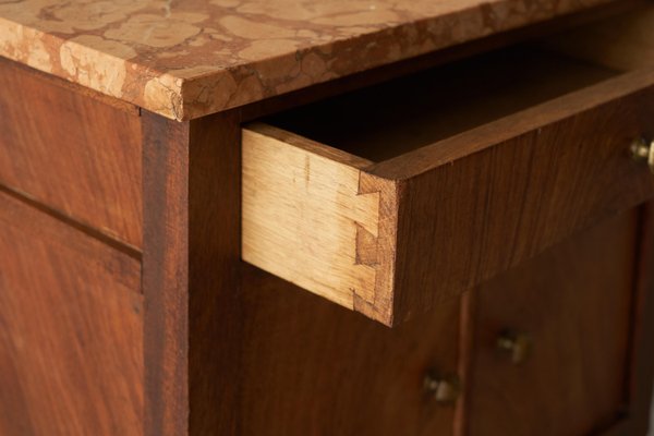 Side Cabinet in Walnut and Red Marble, 1940s-FEW-2024194