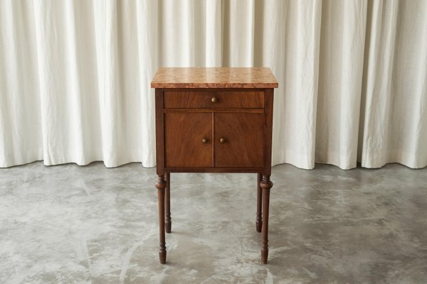 Side Cabinet in Walnut and Red Marble, 1940s-FEW-2024194