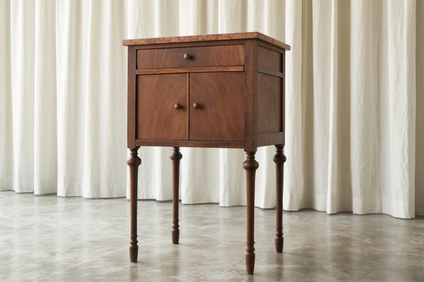 Side Cabinet in Walnut and Red Marble, 1940s-FEW-2024194