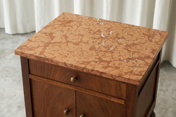 Side Cabinet in Walnut and Red Marble, 1940s-FEW-2024194