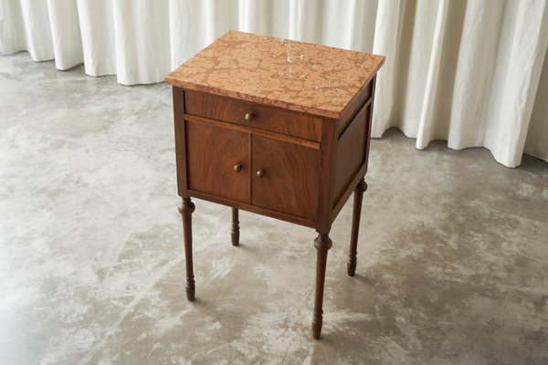 Side Cabinet in Walnut and Red Marble, 1940s-FEW-2024194