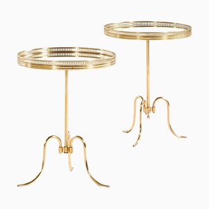 Side / Cocktail Tables in Brass and Circular Mirror Glass Tops, 1940s, Set of 2-SC-2032650