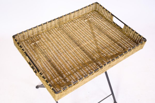 Side Table in Wicker Tray with Metal Legs, 1970s-UY-2020828