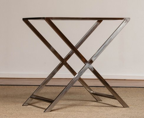 Side Table with Glass Top & X or Cross Legs in the style of Milo Baughman-JE-989225