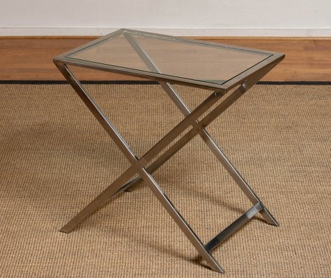 Side Table with Glass Top & X or Cross Legs in the style of Milo Baughman-JE-989225