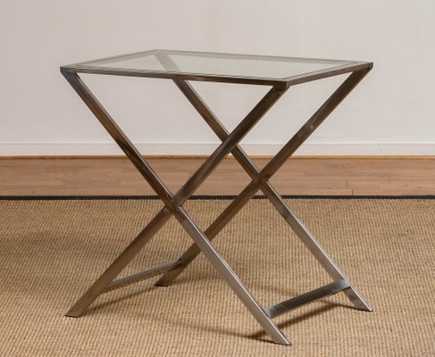 Side Table with Glass Top & X or Cross Legs in the style of Milo Baughman-JE-989225