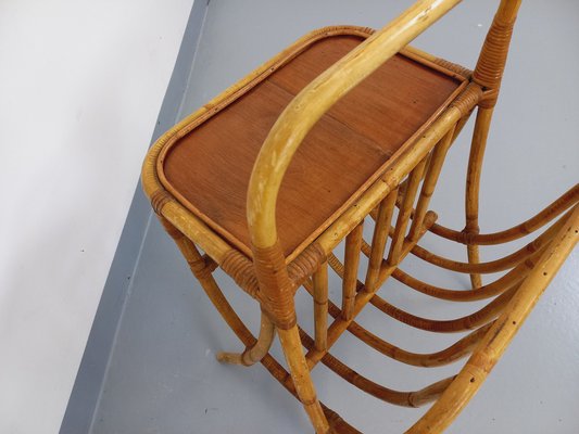 Side Table with Rattan and Wood Magazine Rack, 1960s-AHO-1758393