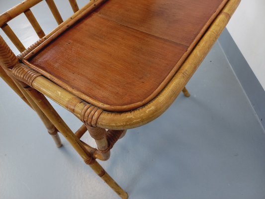 Side Table with Rattan and Wood Magazine Rack, 1960s-AHO-1758393