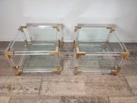 Side Tables in Acrylic Glass and Brass, 1970s, Set of 2-WBX-1332685