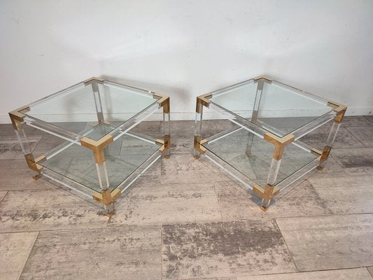 Side Tables in Acrylic Glass and Brass, 1970s, Set of 2-WBX-1332685