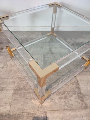 Side Tables in Acrylic Glass and Brass, 1970s, Set of 2-WBX-1332685