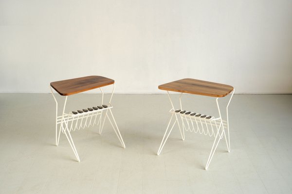 Side Tables in Elm and Lacquered Metal, France, 1950, Set of 2-FQ-2036669