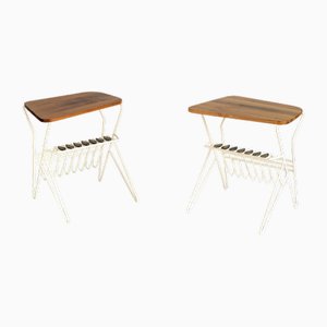 Side Tables in Elm and Lacquered Metal, France, 1950, Set of 2-FQ-2036669