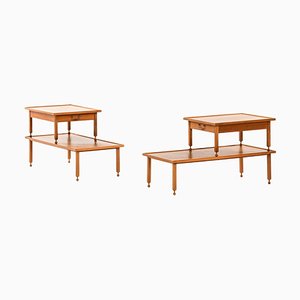 Side Tables in Mahogany, Walnut and Brass attributed to Josef Frank, 1950s, Set of 2-SC-2022129