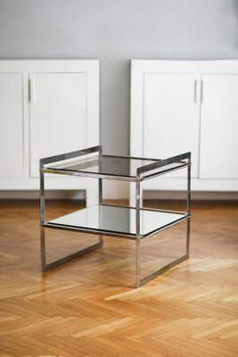 Side Tables in Steel with Mirrored Glass and Lower Shelf, 1970s, Set of 2-MNF-1311897